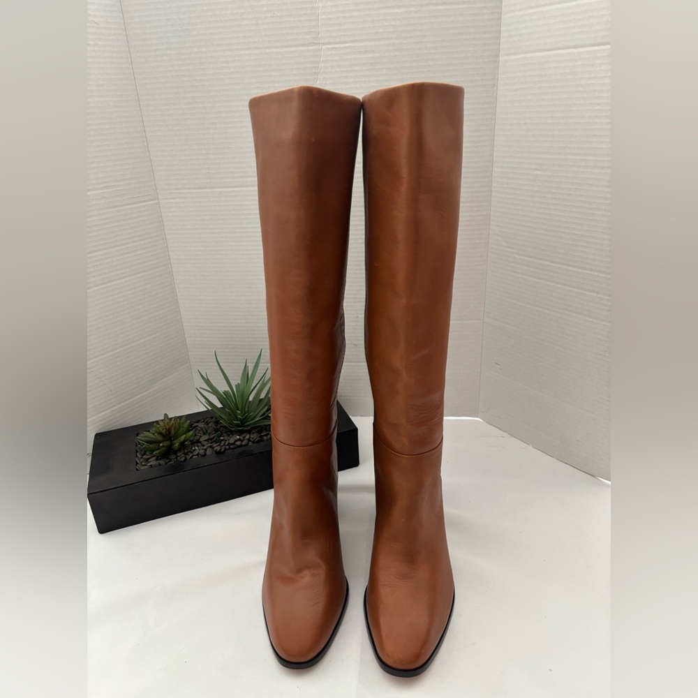 J. CREW SADIE RICH OAK KNEE HIGH LEATHER UPPER AND STACKED HEEL IMPORTED SZ 11